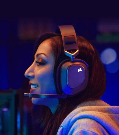 girl with corsair headphones